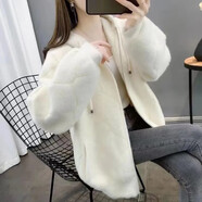 AEMAPE仿水貂絨加厚毛衣外套女2025秋冬新款寬松連帽拉鏈針織衫開(kāi)衫外搭 白色  4XL 【150-160斤】