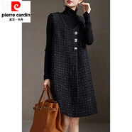 皮爾卡丹亮絲小香風(fēng)背心連衣裙女2025年歐洲站氣質(zhì)潮春秋季新款大碼中款裙 黑色 3XL 134-150斤