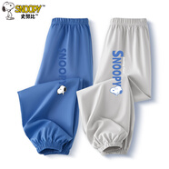 史努比男童褲子防蚊褲夏季中大童薄款純棉兒童休閑褲潮牌卡通帥氣童裝 牛仔藍 顏色努比X+灰 黃帽努比X 110