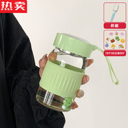 vieruodis德國進(jìn)口品質(zhì)玻璃杯耐高溫女夏天辦公室帶茶隔便攜高顏值 綠色-+送 杯刷+3D貼紙  350ml