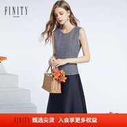 FINITY商場(chǎng)同款春夏新款時(shí)尚收腰撞色拼接連衣裙女士無(wú)袖裙子 黑白格 S