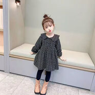 女童加絨連衣裙套裝洋氣碎花寶寶馬甲裙子2件套新款秋冬裝3-8歲潮 藏青色連衣裙 加絨款 90