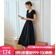 Olrain歐芮兒深灰色連衣裙女裝夏季新款時(shí)尚收腰顯瘦傘擺裙子 黑色 S
