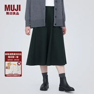 無(wú)印良品（MUJI）女式 彈力起毛 寬擺裙 休閑中長(cháng)款A字半身裙子女款秋季 BE1P4C3A 黑色 S (155/62A)