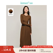 茵曼（INMAN）設計感長(cháng)袖磨毛連衣裙2025春秋季女裝新品收腰顯瘦打底長(cháng)裙子 深咖色 M