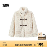 森馬（Semir）外套女仿兔毛仿麂皮拼接2024冬季寬松立領夾克溫柔系109724108022