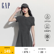 Gap女裝夏季UPF50+防曬連衣裙透氣涼感不對稱A字裙512502 黑灰色 M (165/84A)亞洲尺碼