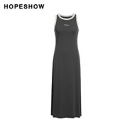 紅袖（hopeshow）夏季款字母印花撞色拼接正肩無袖圓領(lǐng)套頭連衣裙89624231658 月巖裙 M