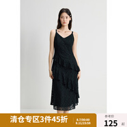 獨束微胖女裝蕾絲顯瘦夏季氣質(zhì)法式中長款吊帶裙連衣裙24DY82843 天鵝黑 3XL (尺碼：5)