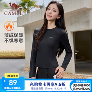 駱駝運(yùn)動(dòng)T恤秋季加絨圓領(lǐng)長(zhǎng)袖T恤女親膚防寒保暖純色上衣 C24CAXN603，幻影黑，女 M