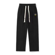 PANCOAT470g雙面搖粒絨潮牌休閑褲情侶寬松春夏加絨重磅男生長褲 黑色 S