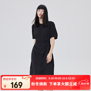 艾萊依（ERAL）商場同款連衣裙女夏季新款法式時(shí)尚顯瘦碎花清新印花泡泡袖連衣裙 炭黑 S 155/80A