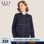 ELLE ACTIVE 棒球領(lǐng)夾克外套女裝秋季時(shí)尚百搭簡約花卉印花運(yùn)動休閑通勤外套 藏青色 2XL