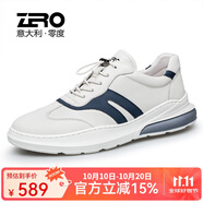 零度男鞋休閑皮鞋2025新款潮流男士休閑鞋品牌真牛皮小白鞋舒適運動(dòng)鞋 白藍1130(歐碼) 38