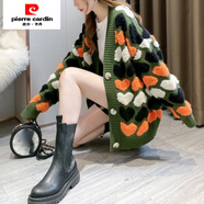 皮爾卡丹（pierre cardin）歐洲站慵懶中長(cháng)款毛衣外套女秋冬洋氣V領(lǐng)愛(ài)心針織羊毛開(kāi)衫潮 綠色愛(ài)心 S 建議90以?xún)?
                                         title=