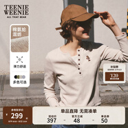 Teenie Weenie小熊秋季黑色棉質(zhì)打底衫polo領長袖T恤白色外穿上衣 B-燕麥色 XS