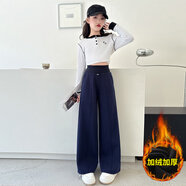 芭梵鼠大童女裝6-15歲冬季加絨加厚褲子女童春秋女孩闊腿褲12保暖休閑褲 藏青色（冬季加絨） 120
