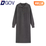 DGOV韓系慵懶風(fēng)粉色麻花毛衣連衣裙女秋季寬松顯瘦百搭內(nèi)搭針織長裙 灰色【版】 2XL 建議130-150斤