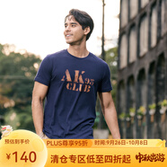 AKSERIESAK男裝復古AK字母經(jīng)典暈染印花親膚舒適圓領(lǐng)休閑短袖T恤男1700083 藏藍色 M 