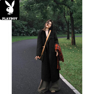 花花公子（PLAYBOY）反季正肩呢子大衣女2025新款秋冬毛呢外套韓系中長(cháng)款氣質(zhì) 黑色 【 升級 不起球】 加厚 M 【贈送衣架+防塵袋】