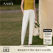 AMII2025夏新款涼感功能錐形休閑九分褲女橡筋腰垂感百搭褲子 米色 L