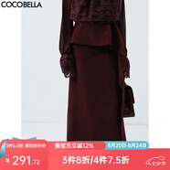 COCOBELLA[安可拉紅]不對稱荷葉邊半身裙女冬毛呢長裙HS3091 安可拉紅 L
