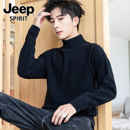 JEEP SPIRIT純色毛衣慵懶風男士秋冬季2025款打底衫內(nèi)搭半高領針織衫水貂絨男 K19906黑色【品質(zhì)保證】 M