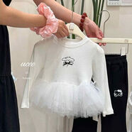冠琪亮寶貝（GUANQILIANGBAOBEI）女童衛衣花邊上衣韓版灰色小狗芭蕾風(fēng)網(wǎng)紗下擺打底衫公主風(fēng)蓬蓬裙 白色蓬蓬裙衣 130 【建議身高130CM左右】