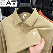 Emporio Armani EA7阿瑪尼長袖t恤男士春秋季新款商務休閑棉體恤中青年Polo衫 A-24545駝色 L 170(適合體重120-130斤)