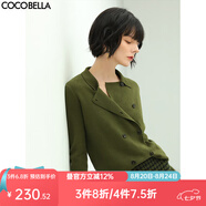 COCOBELLA[苔蘚綠]簡(jiǎn)約氣質(zhì)雙排扣翻領(lǐng)毛衣女針織開(kāi)衫MZ152C 橄欖綠 S