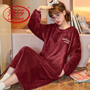 浪莎睡裙女秋冬季法蘭絨公主風(fēng)中長(cháng)款睡衣女珊瑚絨加絨加厚冬天家居服 棗紅色[絨睡裙加厚款] M 建議[80-100斤]