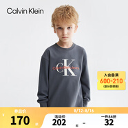 Calvin Klein CK童裝男女童純棉長(cháng)袖T恤新款大logo兒童休閑上衣潮 鋼鐵灰 140 /68 【建議身高128-140cm】