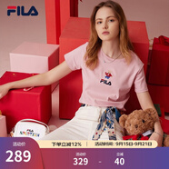 斐樂（FILA）官方女士短袖T恤夏印花運(yùn)動(dòng)女裝針織短袖套頭衫小熊T刺繡上衣 麥町粉-PK XS 155/76A