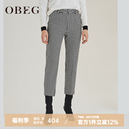 OBEG歐碧倩秋冬千鳥格七分褲直筒羊毛呢小個(gè)子褲子10404111 黑格 L /170/40