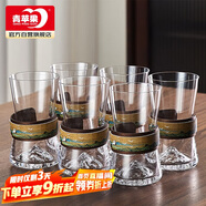 青蘋果水杯 耐熱玻璃水具套裝家用水晶玻璃杯 千里江山圖觀山杯*6