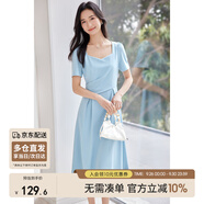 尚都比拉輕職場(chǎng)連衣裙女夏季收腰中長(zhǎng)裙泡泡袖裙子 淺藍(lán)色152L80063  L