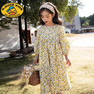 G.duck韓國女童連衣裙春秋2025新款洋氣森系甜美碎花長(cháng)裙兒童長(cháng)袖公主裙 黃色全棉 品質(zhì)好 150 cm