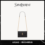 YSL圣羅蘭【禮物】女士CASSANDRE ENVELOPE粒面皮革鏈條錢包 黑色金鏈 U