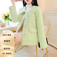 秋水月色伊人毛呢短外套女2025冬季新款韓版甜美減齡釘珠皮毛一體小個子大衣潮 綠色 S (100斤以內(nèi))