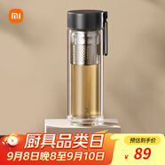米家玻璃杯 雙層帶茶隔水杯 耐高溫泡茶杯  加厚透明杯子400mL 金屬灰