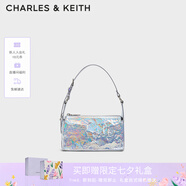 CHARLES&KEITH褶皺油蠟皮斜挎小方包手提包腋下包女士生日七夕禮物CK2-80160183 Prism Silver銀色(新色） S