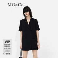 MO&Co.醋酸混紡短袖西裝連體褲連體衣休閑褲黑色法式 黑色 XS 155