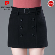 皮爾卡丹（pierre cardin）秋冬毛呢短褲女彈力松緊腰大碼寬松顯瘦百搭呢子裙褲加厚外穿靴褲 黑色 S 27碼(2尺0)