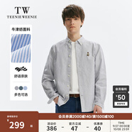 Teenie Weenie Men小熊男裝休閑條紋襯衫男夏季簡約風長袖男襯衣 灰色 M 170