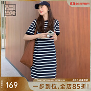 美洋（MEIYANG）航海少女 連衣裙經典黑白條紋圓領寬松中長款T恤裙時尚休閑針織裙 藍白（短版） S