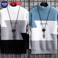 NASA BASE毛衣男仿水貂絨秋冬加厚保暖針織衫時(shí)尚百搭毛線(xiàn)衣男裝上衣 1529白色+1529藍色 XL （建議125-145斤）