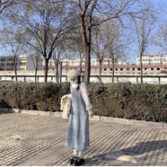 藍(lán)野萌香秋冬新款藍(lán)色毛呢格子連衣裙女中長(zhǎng)款寬松無(wú)袖背帶裙子套裝顯瘦 蕾絲衫+毛呢裙 S