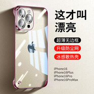 弘卓【帶鏡頭膜】適用蘋(píng)果16pro手機殼iphone16Pro保護套透明電鍍無(wú)邊框超薄防摔簡(jiǎn)約男女款 櫻花粉
