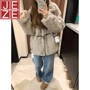 JEZE仿皮草毛毛外套冬季加厚毛絨立領(lǐng)外套環(huán)保皮草年輕款牛角扣外套 灰色牛角扣款皮【z】 M 【100-110斤】