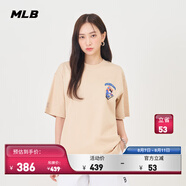 MLB官方情侶皺眉熊圓領(lǐng)短袖卡通俏皮運動T恤TSE02 克利夫蘭印地安人隊/淺米色 XL